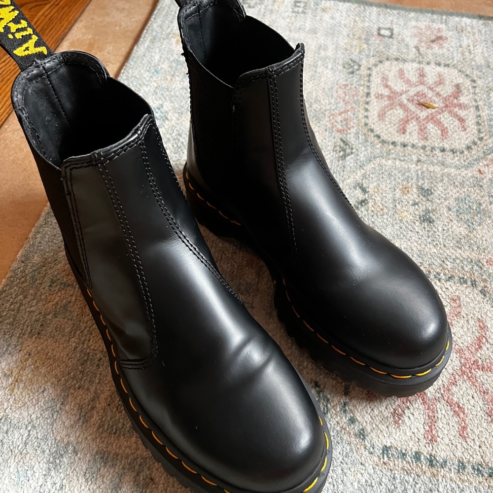 Dr. Martens Black Ankle Boots with Yellow Stitching